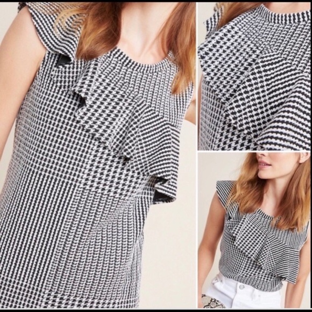 Anthropologie Dolan | Callan Ruffled Houndstooth Top EUC